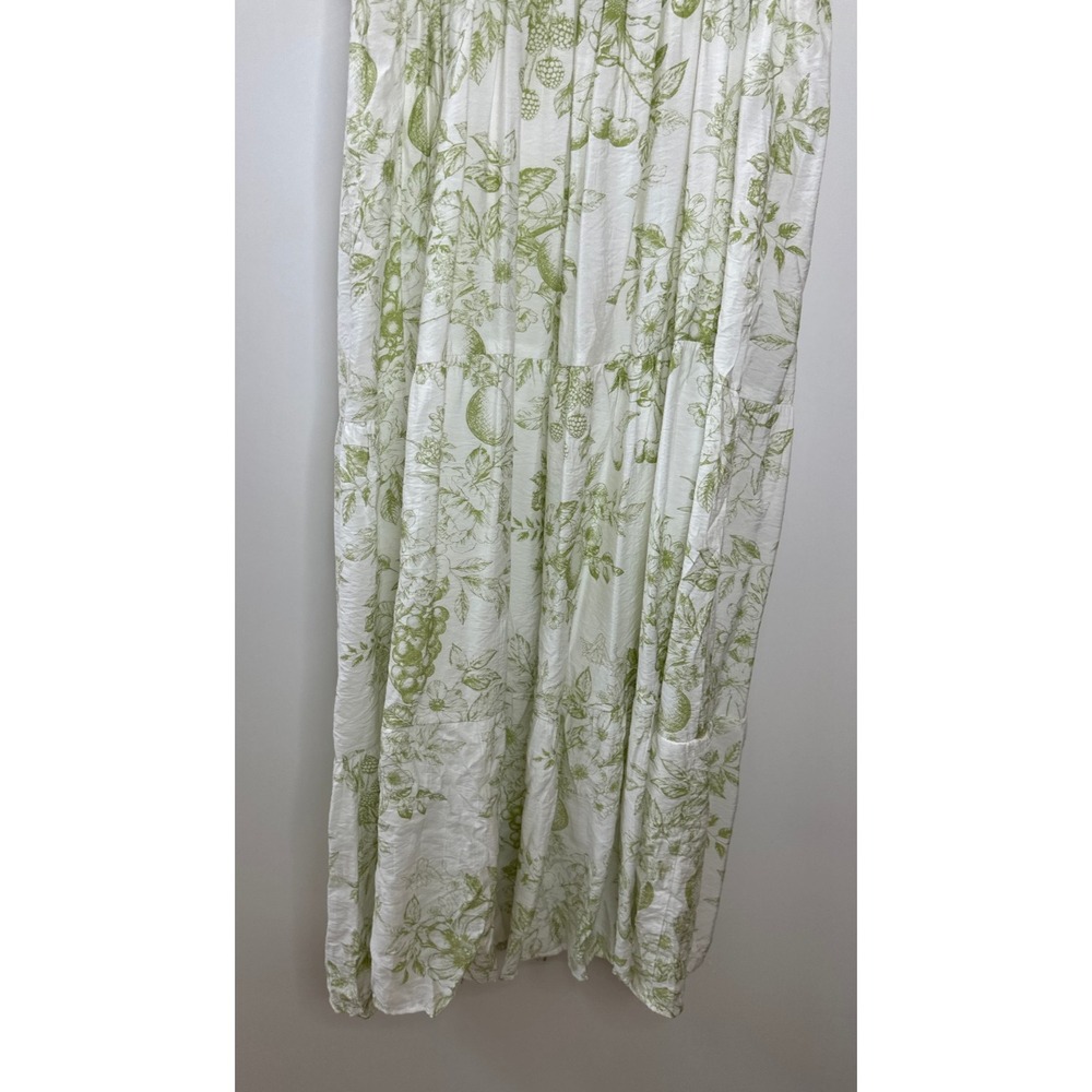 by the River Fruit Blossom Tiered Midi Dress Green Toile Floral Crinkle Large - Picture 7 of 16